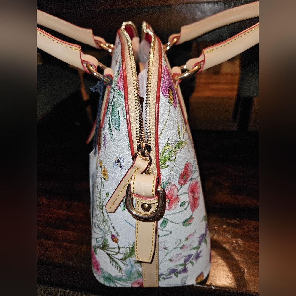 Dooney & Bourke White Floral Satchel with Tan Handles - Picture 7 of 13